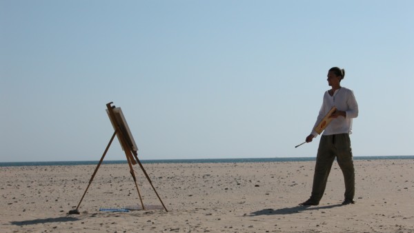 Eric Soll painting on Beach outside Tarifa, Spain